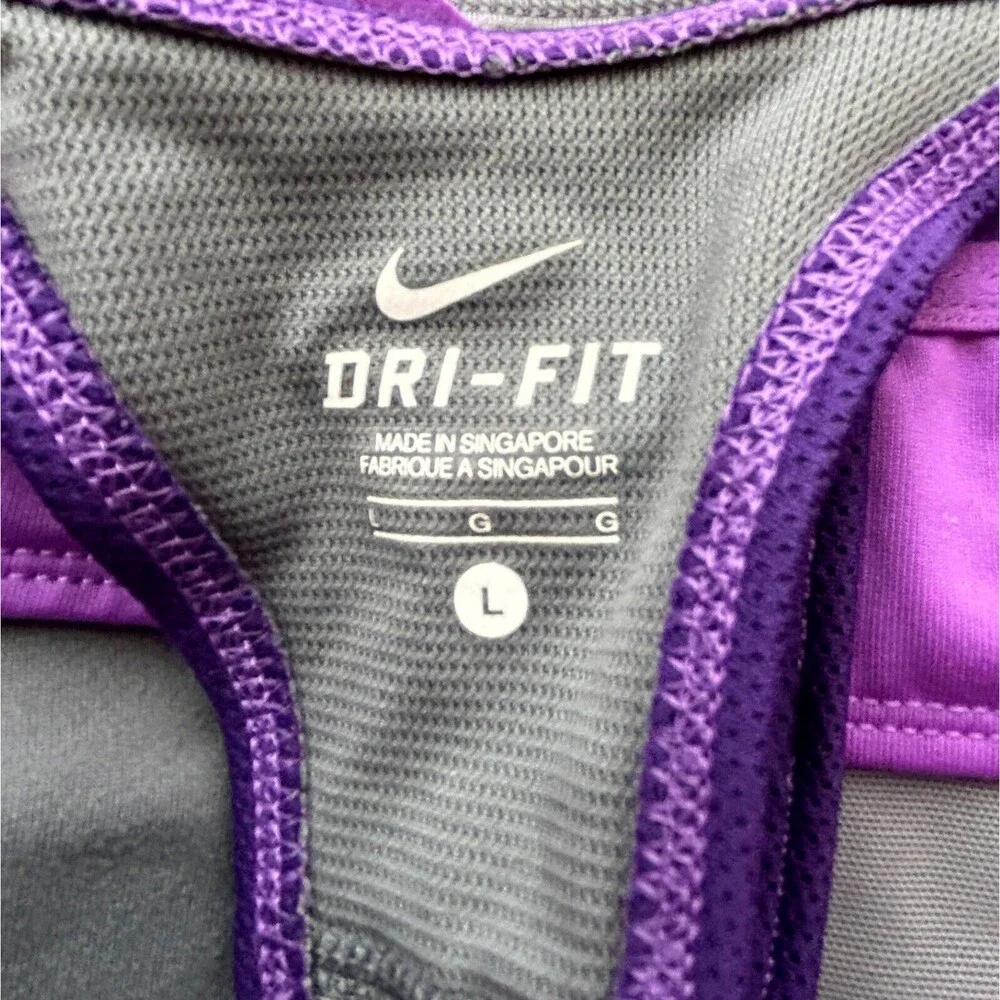 Nike Dri Fit Athletic Top L Purple Racer Back Inner Bra Stretch Activewear